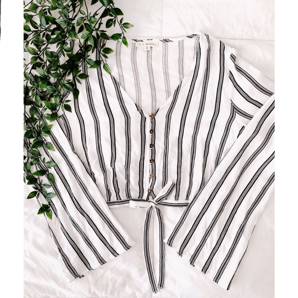Pacsun Black and white stripped button up crop top